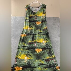 Vintage Tropical Hawaiian Dress Floral Maxi Made in USA Vacation FITS 1X / 2X